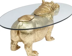 Stoliki Kawowe*KARE Design Stolik Kawowy Hippo 80 Cm Złoty - Blat Szklany