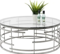 Stoliki Kawowe*KARE Design Stolik Kawowy Jupiter Ø100 Cm Srebrny - Blat Szklany