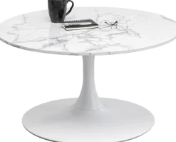 Stoliki Kawowe*KARE Design Stolik Kawowy Okrągły Biały Blat MDF Imitacja Marmuru Ø80 Cm