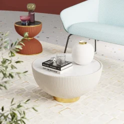 Stoliki Kawowe*KARE Design Stolik Kawowy Okrągły Biały Podstawa Złota Ø71 Cm