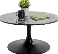 Stoliki Kawowe*KARE Design Stolik Kawowy Okrągły Czarny Blat MDF Imitacja Marmuru Ø80 Cm