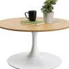 Stoliki Kawowe*KARE Design Stolik Kawowy Okrągły Naturalny Blat MDF Ø80 Cm Podstawa Biała Stalowa