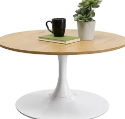 Stoliki Kawowe*KARE Design Stolik Kawowy Okrągły Naturalny Blat MDF Ø80 Cm Podstawa Biała Stalowa