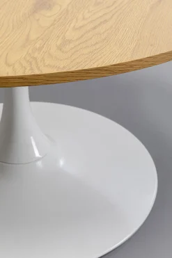 Stoliki Kawowe*KARE Design Stolik Kawowy Okrągły Naturalny Blat MDF Ø80 Cm Podstawa Biała Stalowa