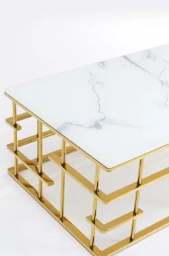 Stoliki Kawowe*KARE Design Stolik Kawowy Rome 130x70 Cm Złoty - Blat Szklany