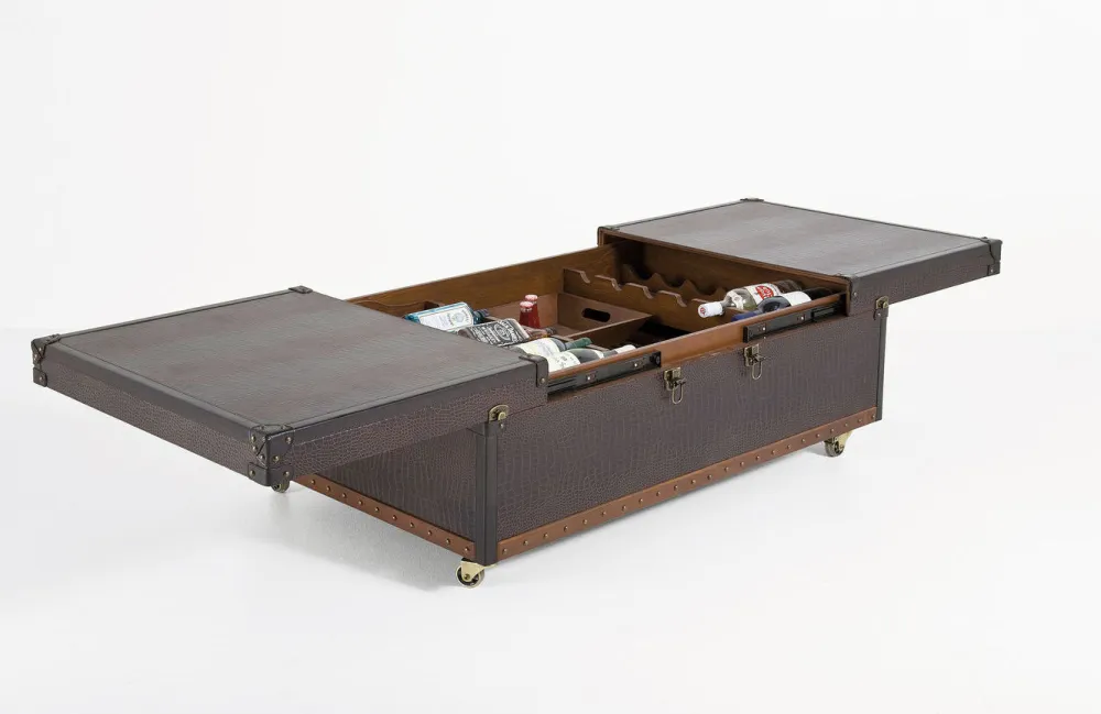 Stoliki Kawowe*KARE Design Stolik Kawowy Rozkładany Bar Colonial 120x75 Cm Brązowy Ekoskóra