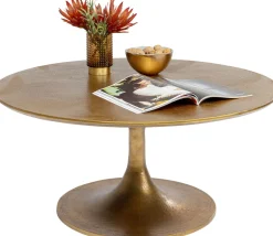 Stoliki Kawowe*KARE Design Stolik Kawowy Złoty Aluminiowy Ø91 Cm Ręczne Wykonanie