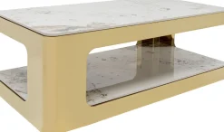 Stoliki Kawowe*KARE Design Stolik Kawowy Z Półką Biało-złoty Ceramika I Stal Nierdzewna 130x70 Cm