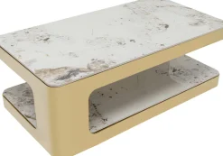 Stoliki Kawowe*KARE Design Stolik Kawowy Z Półką Biało-złoty Ceramika I Stal Nierdzewna 130x70 Cm