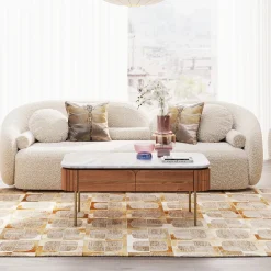 Stoliki Kawowe*KARE Design Stolik Kawowy Z Szufladami Drewno Mango I Marmur Nogi Złote 110x60 Cm