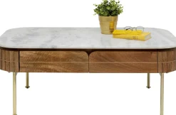 Stoliki Kawowe*KARE Design Stolik Kawowy Z Szufladami Drewno Mango I Marmur Nogi Złote 110x60 Cm