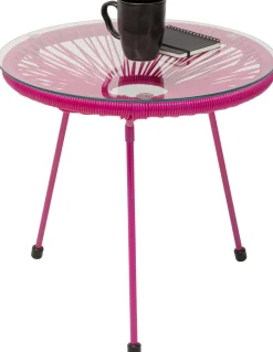 Stoliki Kawowe*KARE Design Stolik Ogrodowy Różowy Blat Szklany Okrągły Ø50 Cm