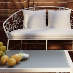 Stoliki Kawowe*KARE Design Stolik Ogrodowy Tiki 108x59 Cm Biały - Blat Szklany