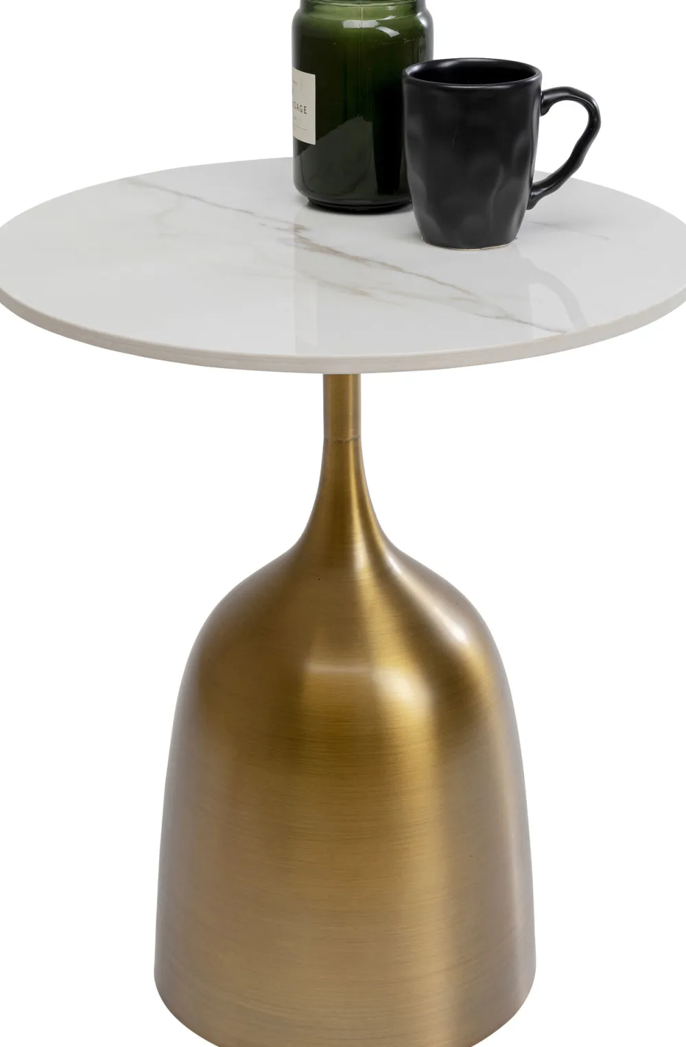 Stoliki Kawowe*KARE Design Stolik Pomocniczy Blat Biały Ceramiczny Podstawa Stalowa Złota Ø45 Cm