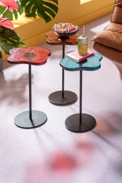 Stoliki Kawowe*KARE Design Stolik Pomocniczy Blat Szklany Pomarańczowy Podstawa Czarna Stalowa 30xH50 Cm