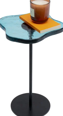 Stoliki Kawowe*KARE Design Stolik Pomocniczy Blat Szklany Niebieski Podstawa Czarna Stalowa 30xH50 Cm