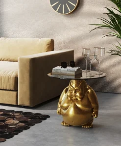 Stoliki Kawowe*KARE Design Stolik Pomocniczy Blat Szkło Hartowane Podstawa Złota Zawodnik Sumo Ø54 Cm