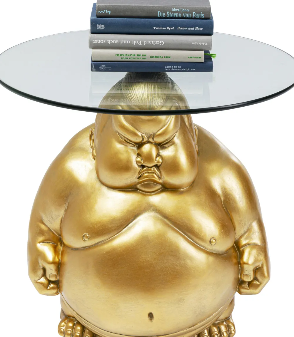 Stoliki Kawowe*KARE Design Stolik Pomocniczy Blat Szkło Hartowane Podstawa Złota Zawodnik Sumo Ø54 Cm