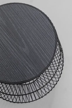 Stoliki Kawowe*KARE Design Stolik Pomocniczy Czarny Blat Fornir Jesionowy Podstawa Stalowa Ø40 Cm