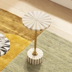 Stoliki Kawowe*KARE Design Stolik Pomocniczy MDF I Stal Biało-złoty Ø40x50 Cm