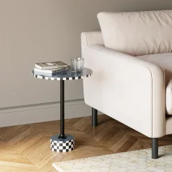 Stoliki Kawowe*KARE Design Stolik Pomocniczy Niebieski MDF I Stal Ø40x50 Cm Szachownica