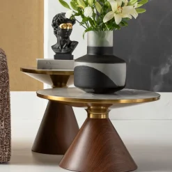 Stoliki Kawowe*KARE Design Stolik Pomocniczy Z Ceramicznym Blatem Podstawa Brązowa Ø50 Cm