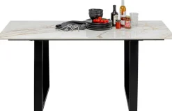 Stoły*KARE Design Stół Prostokątny Blat Kamionkowy Nogi Czarne Stalowe 160x80 Cm