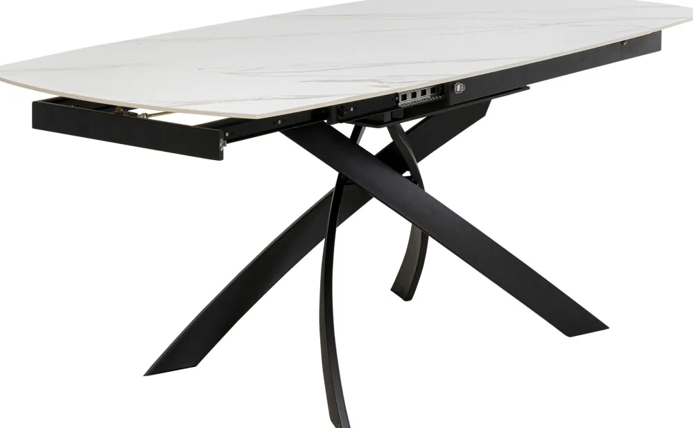 Stoły*KARE Design Stół Rozkładany Blat Ceramiczny Biały Podstawa Stal Czarna 120-180x90 Cm