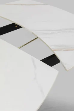 Stoły*KARE Design Stół Rozkładany Blat Ceramiczny Biały Podstawa Stal Czarna 120-180x90 Cm