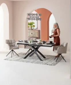 Stoły*KARE Design Stół Rozkładany Blat Ceramiczny Biały Podstawa Stal Czarna 120-180x90 Cm