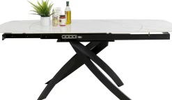 Stoły*KARE Design Stół Rozkładany Blat Ceramiczny Biały Podstawa Stal Czarna 120-180x90 Cm