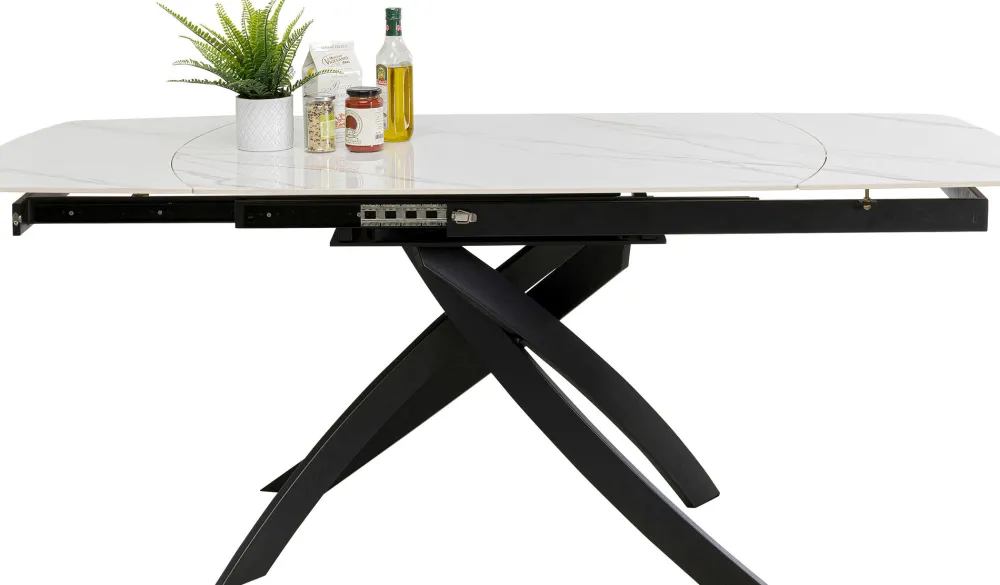 Stoły*KARE Design Stół Rozkładany Blat Ceramiczny Biały Podstawa Stal Czarna 120-180x90 Cm