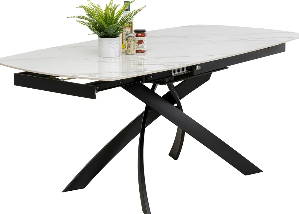 Stoły*KARE Design Stół Rozkładany Blat Ceramiczny Biały Podstawa Stal Czarna 120-180x90 Cm