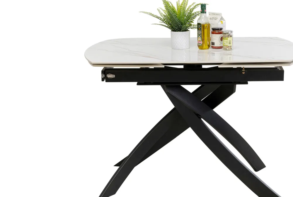 Stoły*KARE Design Stół Rozkładany Blat Ceramiczny Biały Podstawa Stal Czarna 120-180x90 Cm