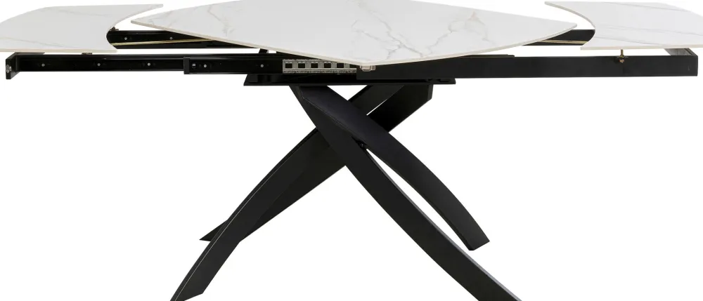 Stoły*KARE Design Stół Rozkładany Blat Ceramiczny Biały Podstawa Stal Czarna 120-180x90 Cm