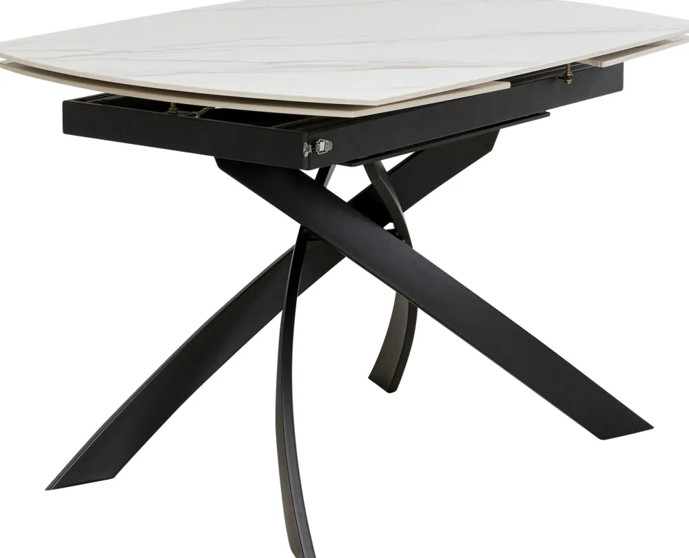 Stoły*KARE Design Stół Rozkładany Blat Ceramiczny Biały Podstawa Stal Czarna 120-180x90 Cm