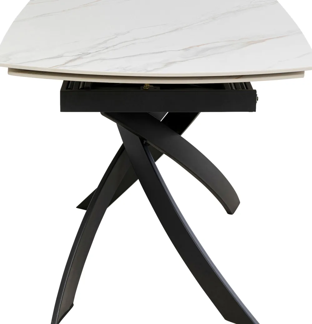 Stoły*KARE Design Stół Rozkładany Blat Ceramiczny Biały Podstawa Stal Czarna 120-180x90 Cm