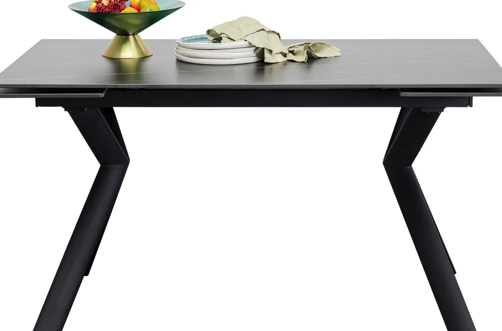 Stoły*KARE Design Stół Rozkładany Blat Czarny Kamionkowy Nogi Stalowe 140-200x80 Cm