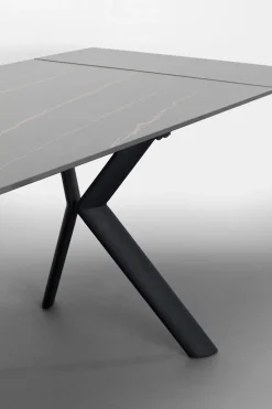 Stoły*KARE Design Stół Rozkładany Blat Czarny Kamionkowy Nogi Stalowe 140-200x80 Cm
