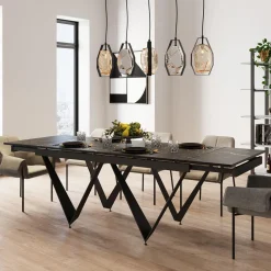 Stoły*KARE Design Stół Rozkładany Czarny Blat Ceramika Nogi Stalowe 180-260x90 Cm