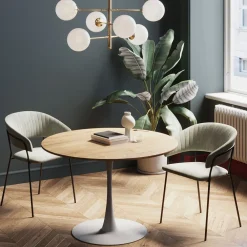 Stoły*KARE Design Stół Skandynawski Blat MDF Kolor Dąb Podstawa Biała Ø110 Cm