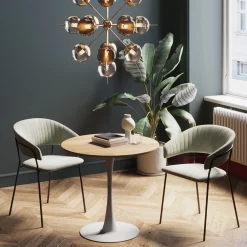Stoły*KARE Design Stół Skandynawski W Okleinie Dębowej Noga Biała Ø80 Cm