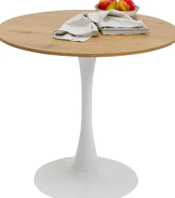 Stoły*KARE Design Stół Skandynawski W Okleinie Dębowej Noga Biała Ø80 Cm