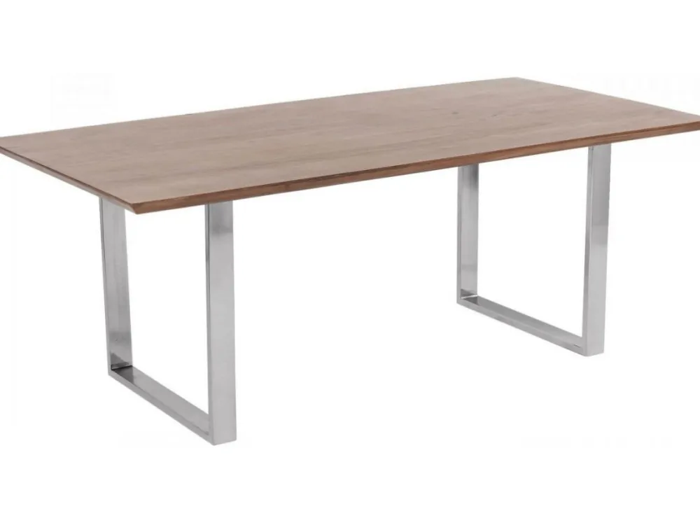 Stoły*KARE Design Stół Z Brązowym Drewnianym Blatem I Srebrnymi Stalowymi Nogami 160x80 Cm