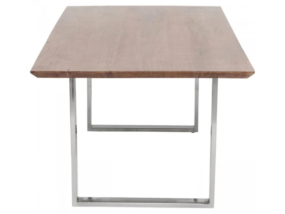 Stoły*KARE Design Stół Z Brązowym Drewnianym Blatem I Srebrnymi Stalowymi Nogami 160x80 Cm
