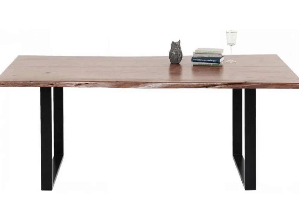 Stoły*KARE Design Stół Z Drewnianym Blatem Z Akacji I Czarnymi Metalowymi Nogami 200x100 Cm