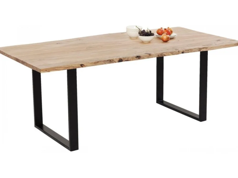 Stoły*KARE Design Stół Z Drewnianym Naturalnym Blatem I Czarnymi Metalowymi Nogami 200x100 Cm