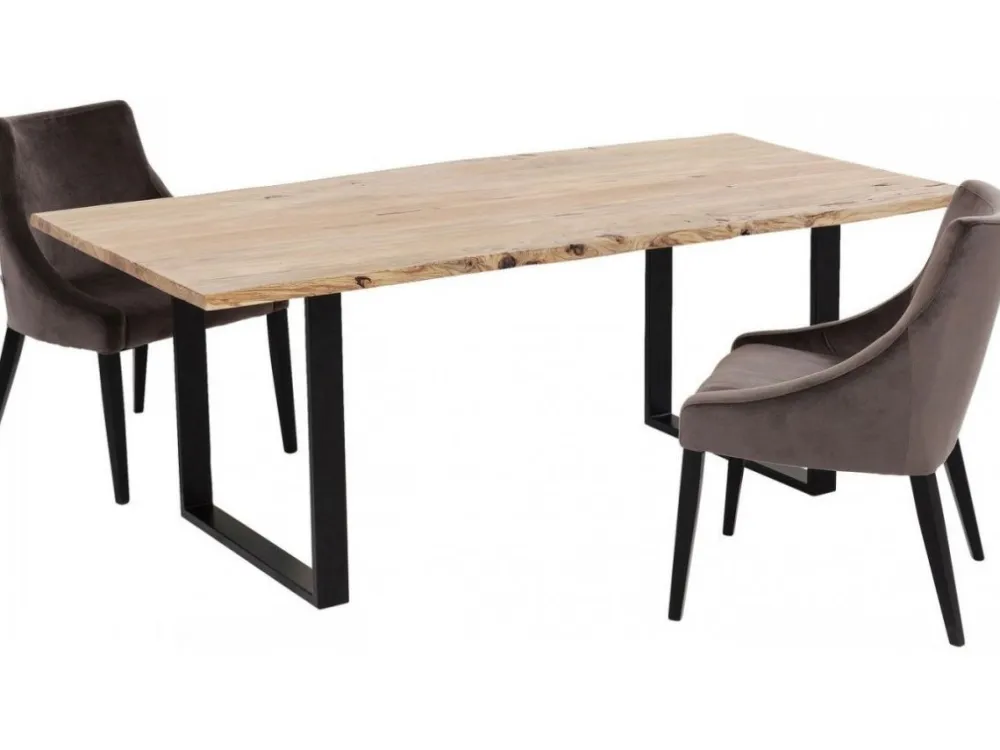 Stoły*KARE Design Stół Z Drewnianym Naturalnym Blatem I Czarnymi Metalowymi Nogami 200x100 Cm