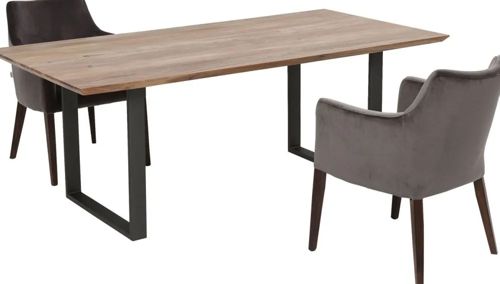 Stoły*KARE Design Stół Z Drewnianym Naturalnym Blatem I Czarnymi Metalowymi Nogami 180x90 Cm