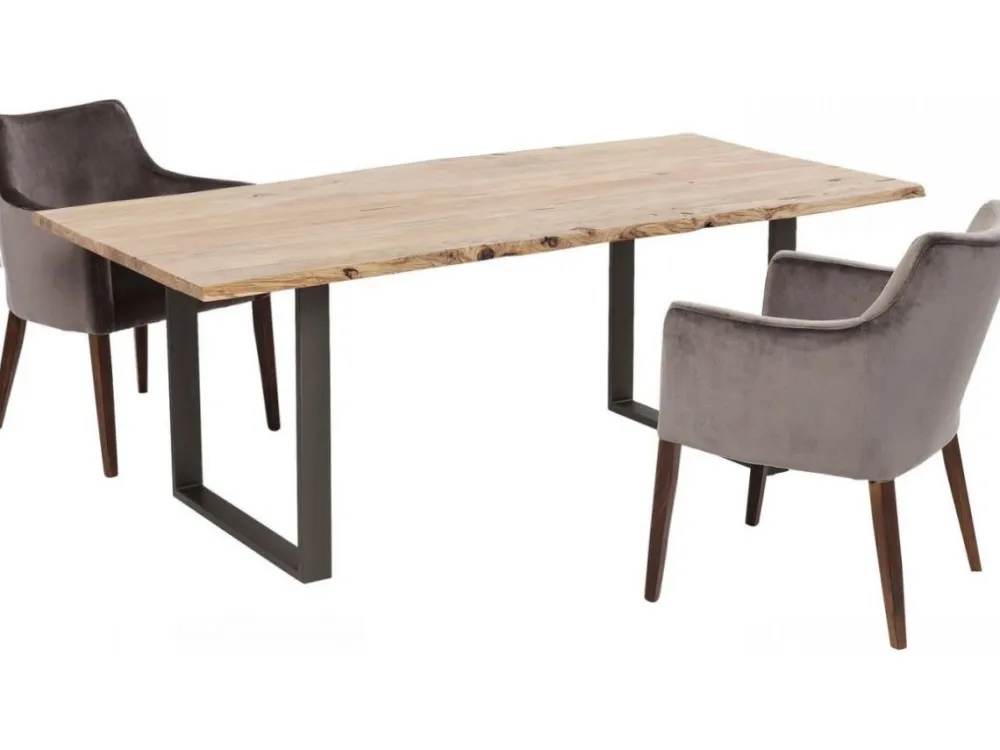 Stoły*KARE Design Stół Z Drewnianym Naturalnym Blatem I Grafitowymi Metalowymi Nogami 200x100 Cm